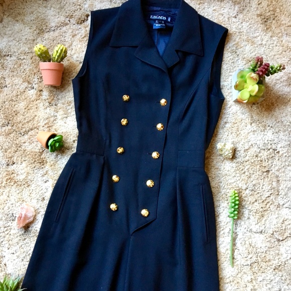 {Vintage Escada} Gold Button Dressy Black Jumpsuit - Picture 5 of 8